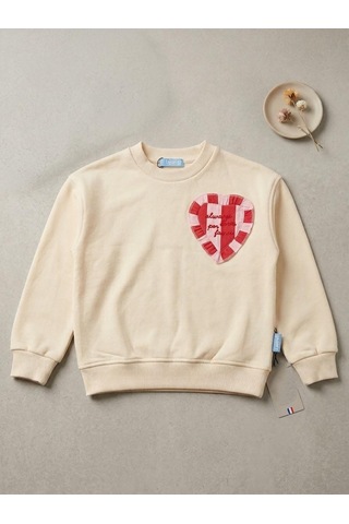 Mod Kids Kız Çocuk Sweatshirt Kalp Detaylı Krem Rengi Pamuklu Üst Sweat