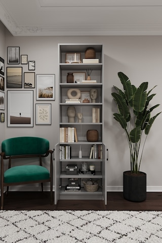 Asra Trend K-33 %100 MDF 60 cm Kapaklı Kitaplık Raflı Ofis Dosya Dolabı Kül Gri