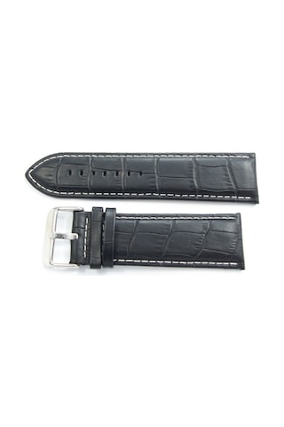 Bizon Siyah 26Mm Deri Saat Kayışı Beyaz Dikişli Saat Kordonu