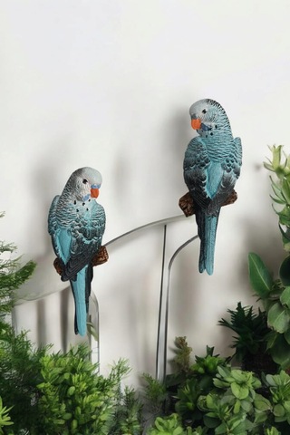 2 Adet Yeşil El Boyaması Muhabbet Kuşu Duvar Balkon Bahçe Süsü