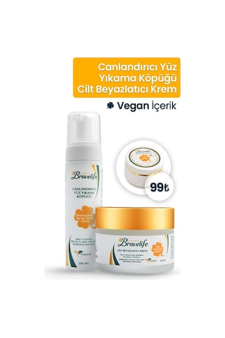 Bravelife Canlandırıcı Yüz Yıkama Köpüğü Ve Cilt Beyazlatıcı Krem 2 Li Bakım Seti Bravelife Canlandırıcı Yüz Yıkama Köpüğü Ve Cilt Beyazlatıcı Krem 2 Li Bakım Seti
