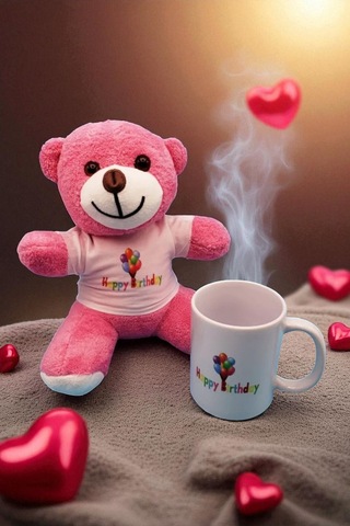 Pembe Peluş Ayıcık Ve Kupa Seti