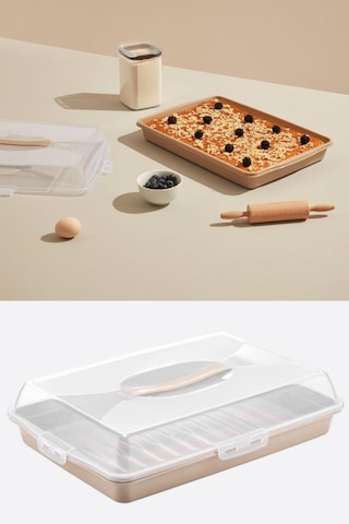 Flosoft Dikdörtgen Kek Pasta Börek Saklama Kabı Kilitli Borcam Taşıma Kabı Büyük Boy 45 Cm Kahve