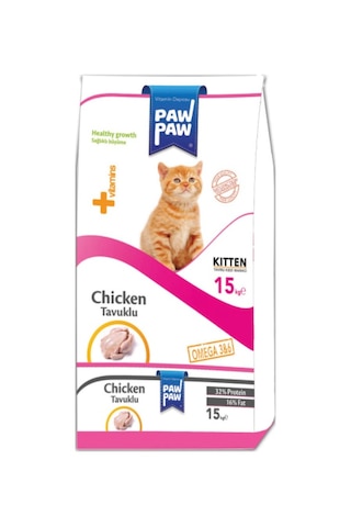 Paw Paw Kitten Tavuklu Yavru Kedi Maması 15 KG