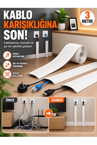 Mucit Home Kablo Kanalı 3 Metre - Yapışkanlı Kablo Gizleme Ve Kablo Düzenleyici Organizer