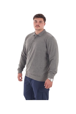 Erkek Büyük Beden 115-155 Kilo Arası İçin Uygun Uzun Kol Polo Yaka Mevsimlik Sweatshirt Antrasit