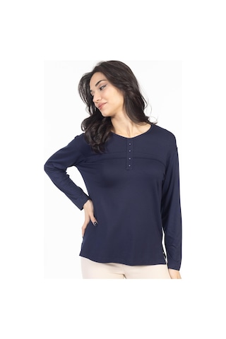 Yeni Sezon 2024 Sade Desen Yuvarlak Yaka Likralı Anne Penye Bluz 6484-lacivert Lacivert