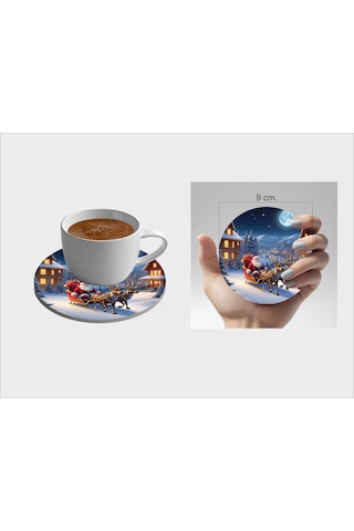 6 Adet Mdf Üzeri Uv Baskılı Hediyelik Noel Yılbaşı Bardak Altlığı 9x9 Cm Çok Renkli
