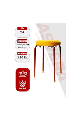 Asvera Pufy Minderli Metal Mutfak Ve Balkon Taburesi - 100 Kg Kapasiteli Lüks Puf Tabure Diğer