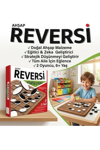 Ahşap Reversi 2 Kişilik Strateji Ve Zeka Geliştiren Eğitici Oyuncak Kutu Oyunu