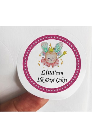 48 Adet 4 Cm Kişiye Özel Renkli Melek Kanatlı Ilk Dişi Çıktı Baskılı Mat Etiket Sticker