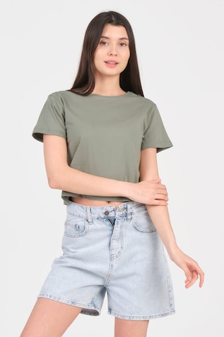 As Collection Yeşil Bisiklet Yaka Kısa Kol Örme Kadın Crop Yeşil