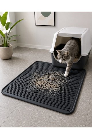 Kedi Kumu Paspası 60x42 Havuzlu Kaymaz Yıkanabilir Kedi Tuvalet Altlığı Döküntü Önleyici Mat