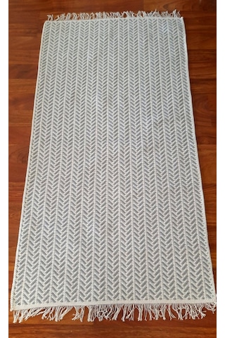 Pamuklu Cotton Kilim Çift Taraflı Yıkanabilir Dekoratif 80x150 - Gri V2 Siyah - Beyaz