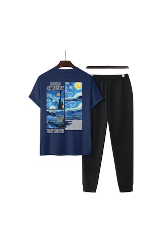 Uyguntarz Unisex Vangogh Baskılı Eşofman Takımı Lacivert