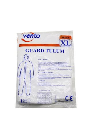 Vento Xl Guard Koruyucu Tulum Beyaz - Hafif - Non-woven Kumaş Boy: 179-187cm - Göğüs: 108-115cm 4741