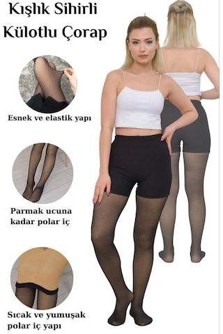 Manolyabutik Kışlık Içi Pelüş Dışı Siyah Ince Külotlu Çorap Siyah