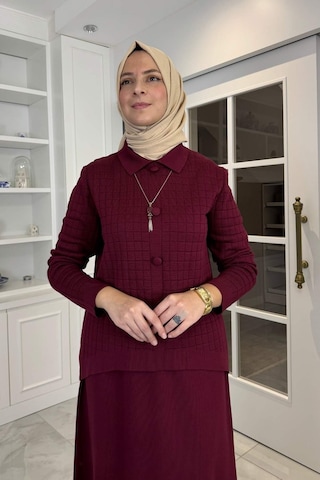 Kumsal Triko Takım Bordo Çok Renkli