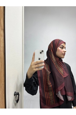 Modakaşmir Aminenesil Etnik Düz Bordo Renk Şal