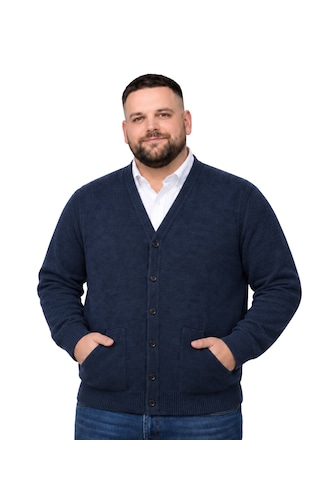 Battalmoda Erkek Büyük Beden Melanj Lacivert Cepli Düğmeli Triko Hırka 3xl-4xl-5xl-6xl