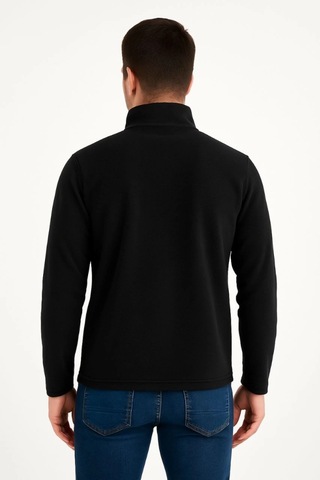 Erkek Polar Kazak Dik Yaka, Yarım Fermuarlı, Fermuarlı Göğüs Cepli, Siyah Biyeli, Kışlık Rahat Regular Fit Günlük Model - Siyah Siyah