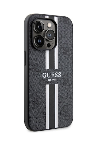 Apple Uyumlu iPhone 14 Pro Max Kılıf Guess Lisanslı Magsafe Şarj Özellikli 4g Şerit Tasarımlı Printed Kapak Siyah