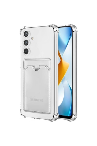 Kvy Samsung Galaxy Uyumlu A54 Kamera Korumalı Kartlıklı Setra Şeffaf Silikon Kılıf