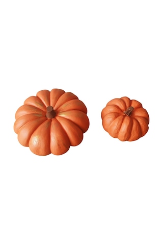 2'li Dekoratif Mini Balkabağı Seti Turuncu Sonbahar Ev Dekorasyonu, 14 Cm + 9 Cm
