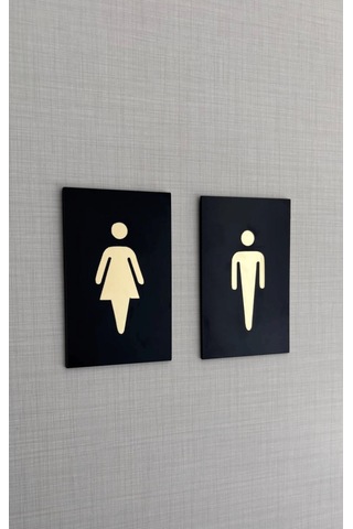 Kadın & Erkek Wc Tuvalet Yönlendirme Seti Siyah Pleksi Kendinden Yapışkanlı 8x12 Cm