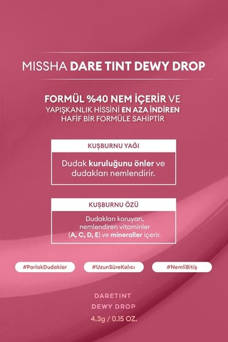 Mıssha Uzun Süre Kalıcı, Nemli Bitiş Sunan Parlak Tint Dare Tint Dewy Drop Rosy Drop Sku: Smg8690010488220
