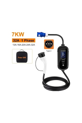 Evse Taşınabilir Elektrikli Araç Şarj Cihazı, 7kw Evse Şarj Istasyonu, Tesla Model S/model X Için Taşınabilir Elektrikli Araç Şarjı Wallbox Type2 Kablo 32a 7kw Cee Tak Evse Type2 Şarj 5m Kablo
