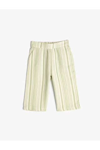 Koton Bol Paça Pantolon Beli Bağlamalı Pamuklu Yeşil Çizgili 4smg40051aw Yeşil