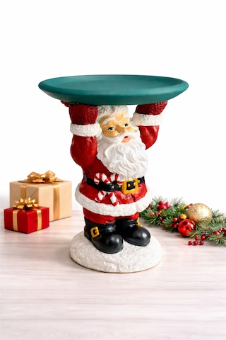 Noel Baba Biblo Dekoratif Tabaklı Sunumluk - Yılbaşı Sunum Tepsisi & Ev Dekorasyonu 22,5 Cm X 12,5 Cm