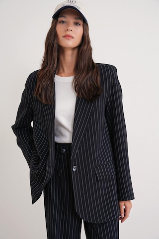 4753 Kadın Çizgili Oversize Blazer Ceket Lacivert Lacivert
