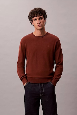 Calvin Klein Erkek Regular Kalıp Supima Pamuklu Triko Kazak - Kiremit Cherry Mahogany