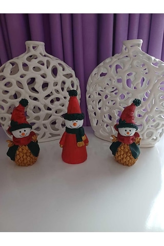 3'lü Kış/yılbaşı Konseptli Şapkalı Kardan Adam Figürleri
