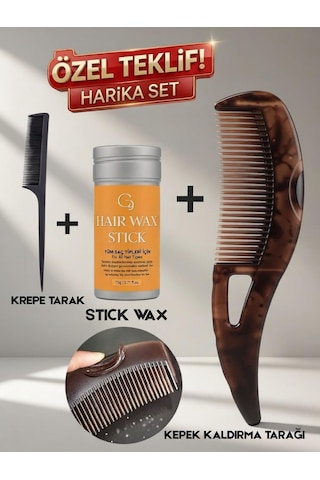 3'lü Set Kepek Kaldırma & Anti-statik Masaj Fırçası & Krepe Tarak & Wax Seti