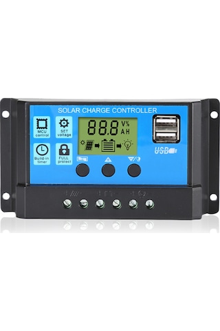 Springsun 30a Solar Şarj Kontrol 12v/24v Auto, Pwm Ayarlı Lcd+çift Usb Optik Gecikme Modlu
