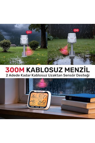 Tr Tp270 3 Dış Sensörlü Kablosuz İç Ve Dış Mekan Termometre, 183m Menzilli 4 Kanallı Dijital Nem Ölçer Ve Hav
