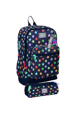 Coral High Okul Sırt Çantası Ve Kalemlik Seti - Lacivert Yıldız Desenli Kız Çocuk Setygn33209c Çok Renkli