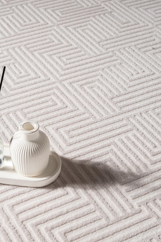 Clay Ct004a Beyaz Halı Modern Desenli Triko Akrilik Pamuk Tabanlı Kaymaz Salon Oturma Odası Halısı