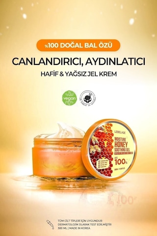 Lebelage Yüz Ve Vücut Için Canlandırıcı Aydınlatıcı Nemlendirici Doğal Bal Özü Soothing Gel Krem 300 ML