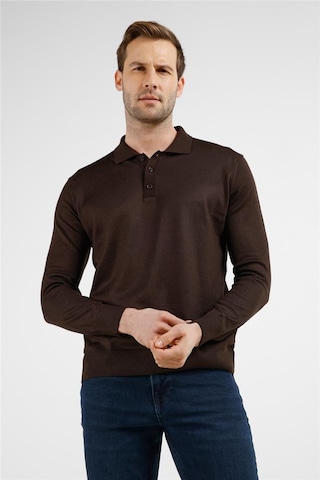 İmza Kahverengi Polo Yaka Cepsiz Comfort Fit Classic Pamuklu Triko Kazak 1012255155 Kahverengi