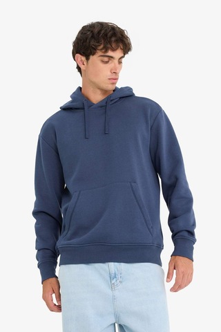 Defacto Regular Fit Kapüşonlu İçi Yumuşak Tüylü Kanguru Cepli Basic Düz Sweatshirt X8283az25aunv163 Lacivert-nv163