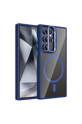 Nourthkiingdom Galaxy Uyumlu S24 Ultra Kılıf Standlı Ve Kamera Lens li M-safe Şarj Özellikli Nrtk Etro Kapak - Laciv Lacivert