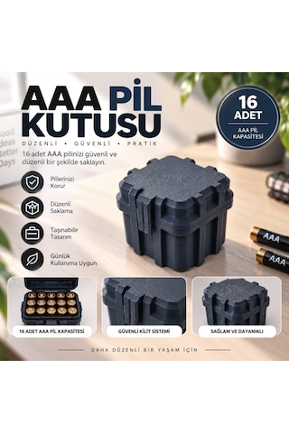 Aaa Pil Saklama Kutusu 3d Baskı Taşıma Kutusu 16'lı Pil Organizer Kutu Gri