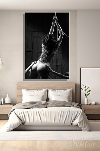 Beyaz Tangalı Kadın Model Estetik Sanatsal Fotoğrafı Dikey Kanvas Tablo Tekli Ev Kafe Ofis 3292
