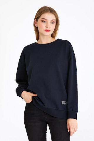 Comeor Kadın Lacivert Basic Bisiklet Yaka Regular Fit Rahat Sweatshirt 001
