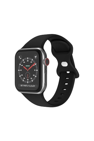 Wozlo Apple Uyumlu iOS Watch 1, 2, 3, 4, 5, 6, 7, 8, Se Silikon Kordon Kayış - S-m Beden 38/40/41mm - Siyah