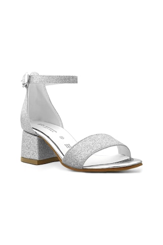 Lilo Simli Gümüş Tek Bantlı Kız Çocuk Topuklu Abiye Ayakkabı Gümüş